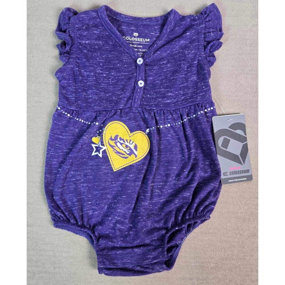 Colosseum Infant Girls LSU Tigers Purple Nancy Henley Romper 6-12M NWT COED20318